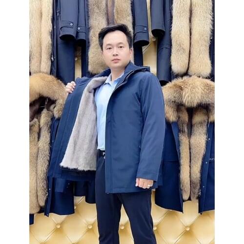 Natural Mink Fur Jacket Men Plus Size Coat Winter Fashion Hooded Warm Parka Custom Size And Color Free Shipping