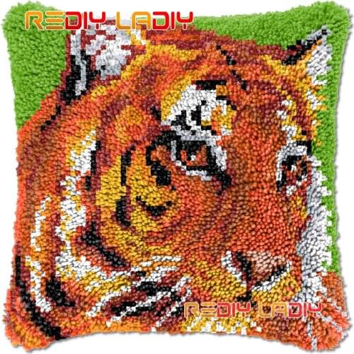 Latch Hook Cushion Red Tiger DIY Needlepoint Kits Chunky Acrylic Yarn Arts Crocheting Lofty Pillow Case Hobby & Crafts