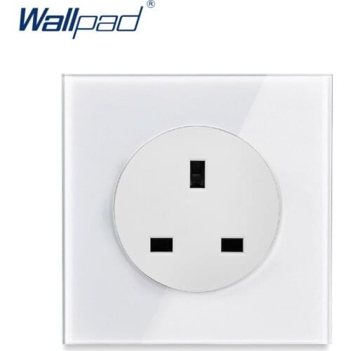 Wallpad L6 White Glass 13A UK Electrica Wall Socket 3 Flat Pin Power Outlet with Children Protection