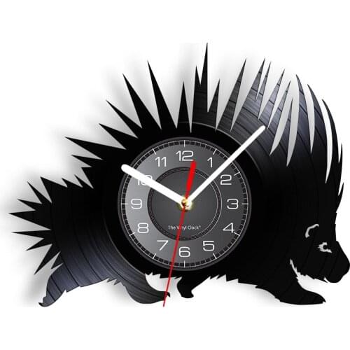 Hedgehog Woodland Animal Silhouette Vinyl Record Wall Clock For Nursery Kid Bedroom Cut Out Music Album Silent Quartz Wall Clock
