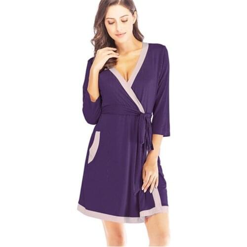 Nightgown womens loose pajamas home service robe 2020 new casual modal skin-friendly purple Nightwear women robe