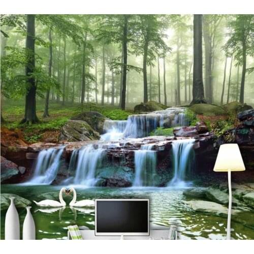 Papel de parede Forest creek waterfall woods landscape 3d wallpaper mural,iving room tv wall bedroom wall papers home decor
