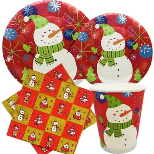 Omilut Merry Christmas Decor Christmas Snowman Party Supplies Disposable Plates Cups Napkins Happy New Year Gift For Child