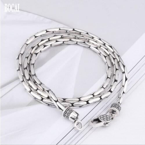 100% real S925 pure silver bamboo necklace for man and woman retro personality student simple Thai silver men and women necklace