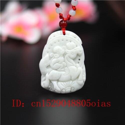 Natural White Chines Jade Horse Pendant Monkey Necklace Charm Jewellery Fashion Accessories Carved Amulet Gifts for Women Men