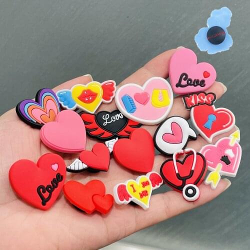 1Pcs Red Heart-Shaped I love U PVC Shoe Charms Garden Shoe Accessories Sandals Decoration Clog for Wristband Croc Jibz Kids gift
