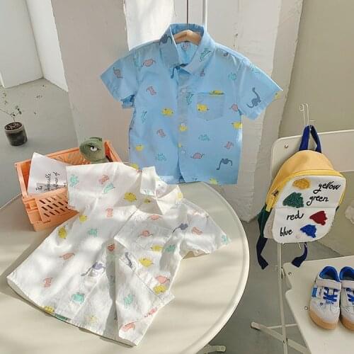 Boys Dinosaur Print Shirt 2021 Summer Short-sleeved T Shirt Childrens Clothing Baby Korean Style Cotton Shirt Toddler Blouse
