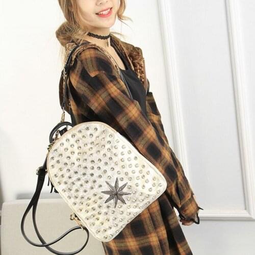 Rivets Women New Diamonds Studded Backpack Colorful Printed Bagpack Tassels Casual Travel Bags Korean Girls Shiny Backpack