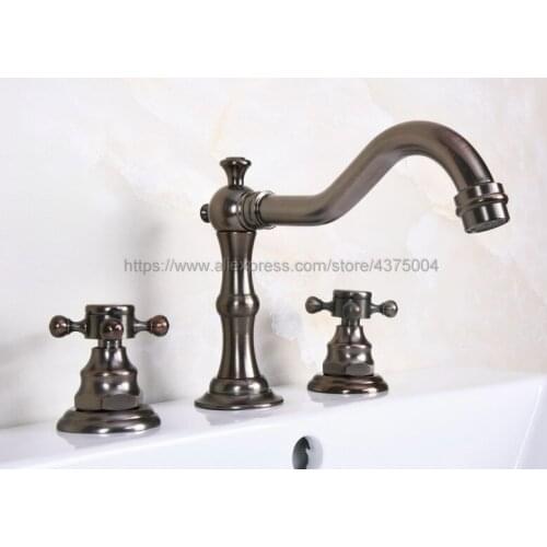 3 Hole Brown ORB Deck Mounted Bathroom Mixer Tap Bath Basin Sink Vanity Faucet Water Tap Bath Faucets Nnf437