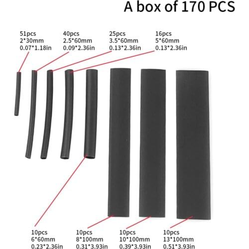 Heat Shrink Tube 170Pcs Heat Shrink Tubing Set PE Insulation Cable Tube Waterproof Shrinkable Sleeving Wire Wrap Cable Tube