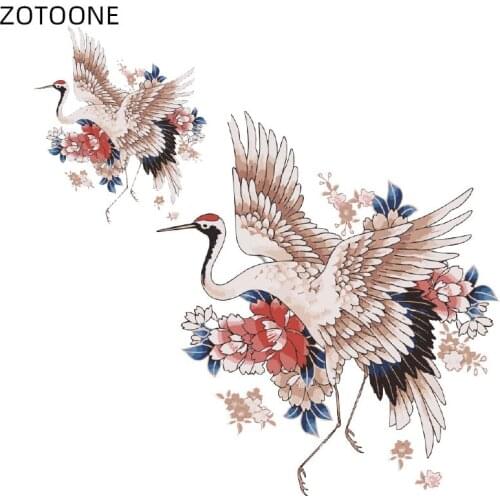 ZOTOONE Vintage Crane Patches for Clothes Iron on Heat Transfer Applique Diy Printed Flower Patch Application Thermo Stickers C