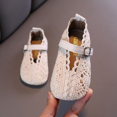 2021 Girls Fashion Princess Shoes Woven Garden Shoes Childrens Peas Toddlers Soft-soled Toddler Pierced Single Shoes