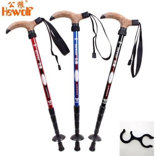 Hewolf Aerospace Aluminum Ultralight 4-section Nordic Walking Sticks Telescopic Trekking Poles Anti Shock Hiking Sticks Camping