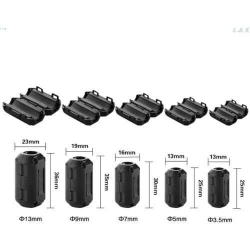 Clip-on Ferrite Ring Core RFI EMI Noise Suppressor Cable Clip For 3.5/5/7/9/13mm Cable L29K