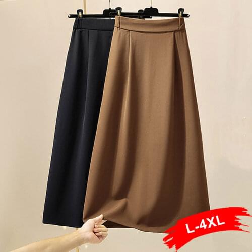 Plus Size Black Brown Mid Calf Women Skirt 4XL Vintage Spring Office Lady Straight Skirt Midi Long High Waist Work Wear Skirts