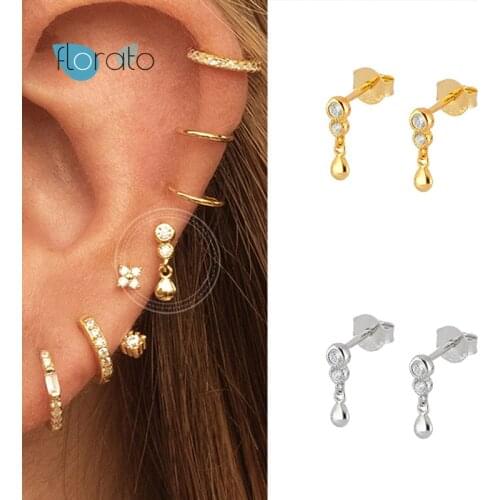 925 Silver Ear Needle Water droplets pendant Stud Earrings for Women Tiny CZ Crystal Earrings Fashion Temperament Party Jewelry