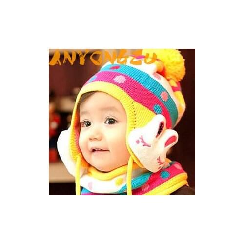 Anyongzu Baby Girls Rabbit Ear Hat Scarf Warm Two pieces of hat scarf two hat scarves 2sets