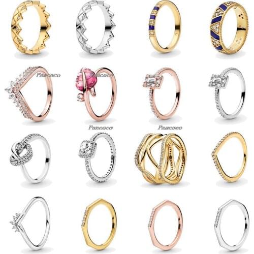 925 Sterling Silver Exotic Crown Rings With Crystal And Raised Hearts Ring For Women Wedding Party Pandora Jewelry