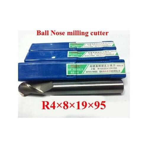 10PCS lengthening R4.0 high speed steel ball end milling cutter, straight shank white steel cutter, R alloy milling cutter