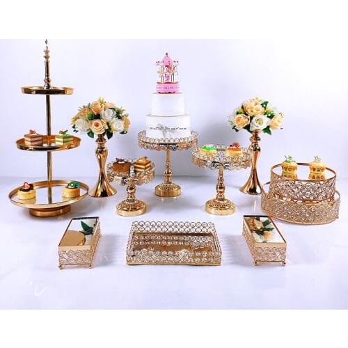 11pcs Crystal Metal Cake Stand Set Acrylic Mirror Cupcake Decorations Dessert Pedestal Wedding Party Display Tray