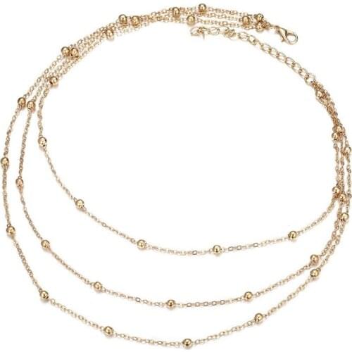 2020 New Trendy Personality Spherical Necklaces for Women Three-layer Golden Color Clavicle Chain Female Jewelry Accessories