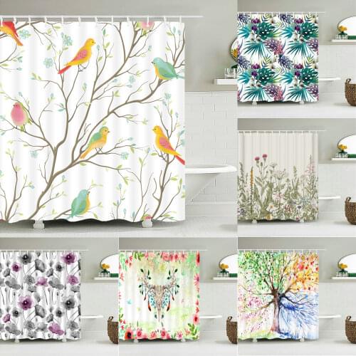 3D Printed Shower Curtains Tree Leaf Flower Plant Bathroom Curtain Waterproof Fabric Curtains Polyester Bath Screen 180X180cm