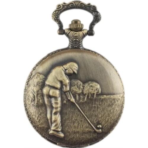50pcs/lot Bronze Play Golf Quartz Pocket Watches Necklace Pendant Men Gift Watches for Christmas