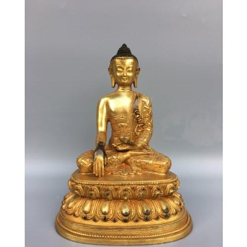 9"Chinese temple collection Old Bronze Gilt Shakyamuni Buddha Sitting Buddha Medicine Buddha Enshrine the Buddha
