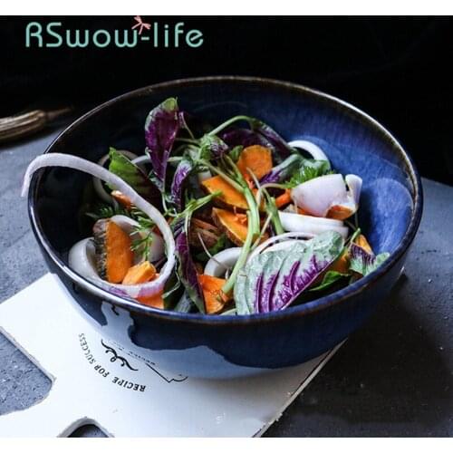 9-inch Japanese Retro Kiln Ceramic Fruit Salad Bowl Large Soup Bowl Noodle Bowl Restaurant Special Bowl Ceramic Bowl