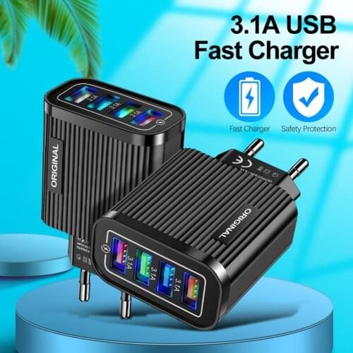 5V 3.1A 4 USB Ports Fast Charging USB Power Adapter Phone Travel Home Charger US EU Plug For Xiaomi M15 5S 5S Mix Samsung