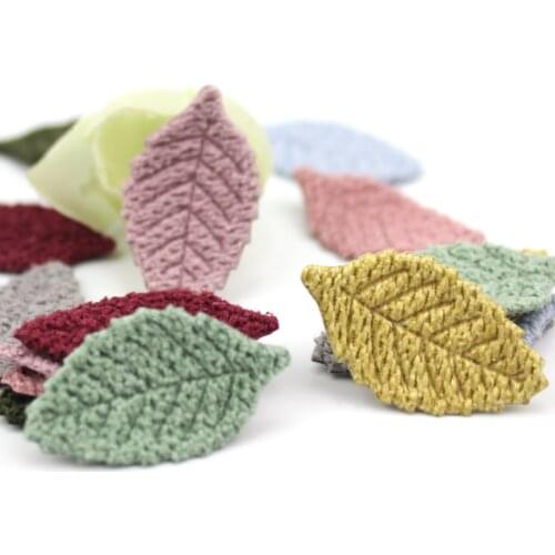 40Pcs 1.5*3cm Woolen Leaf Padded flower Appliques For childrens crafts headwear Accessories DIY Hair Clips Decoration wholesale