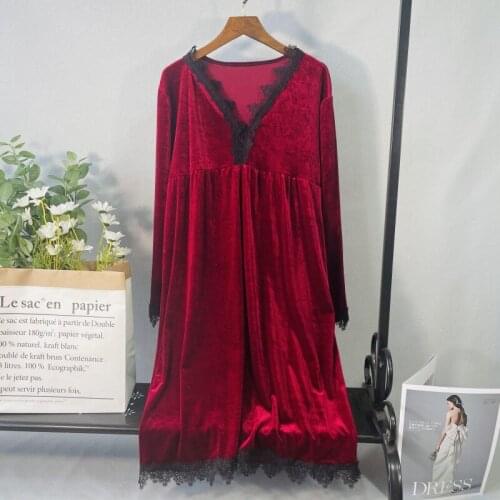 Velvet Nightgown Sleepwear Autumn Velvet Nightwear Sleep Dress Women Home Dressing Gown Intimate Lingerie Loose Home Clothes