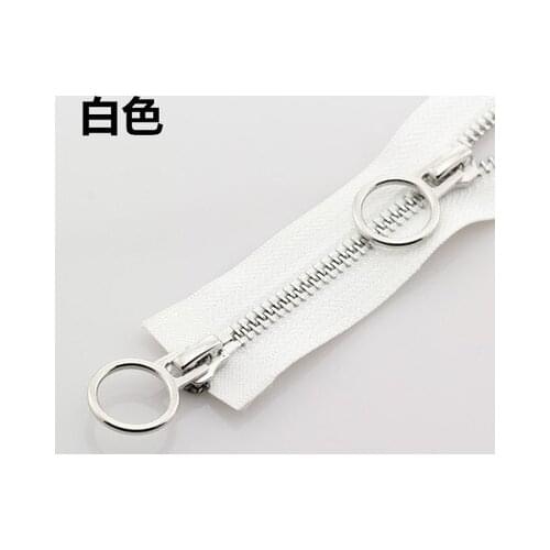 Free shipping 2pcs/lot white 5# metal zipper bright silver teeth double sliders circle zipper clothes coat down jacket zipper