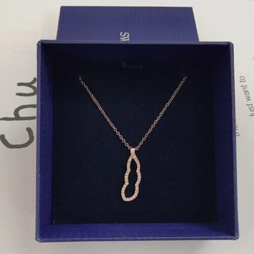 Brand 1:1 elegant temperament diamond-studded rose gold hollow pea line design styling necklace pendant lady silver jewelry