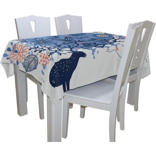 Art Floral Elks Decorative Tablecloth Wrinkle Free Tablecloths for Kitchen Room