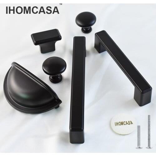 IHOMCASA Nordic Rural Black Kitchen Furniture Fittings Door Handles Wardrobe Bathroom Cupboard Shoe Cabinet Knobs Drawer Pulls