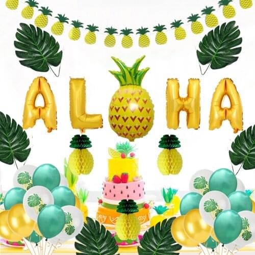 Hawaii Aloha Party Decoration Balloon Artificial Leaf Honeycomb Pineapple Summer Pendant Decoration DIY Craft Supply Home Decor