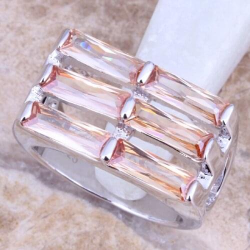 Delicate Champagne Morganite Silver Plated Womens Ring Size 6 / 7 / 8 / 9 R1285