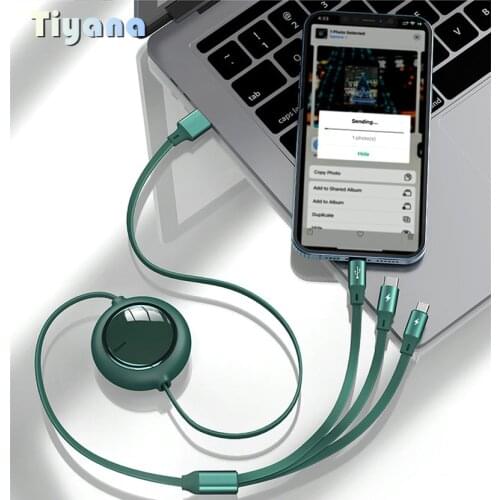 3 in 1 Type C USB Cable Portable Retractable Data Cord Miniature For iPhone 12 Pro Max Huawei Xiaomi Fast Charging Cable 3.5A 5