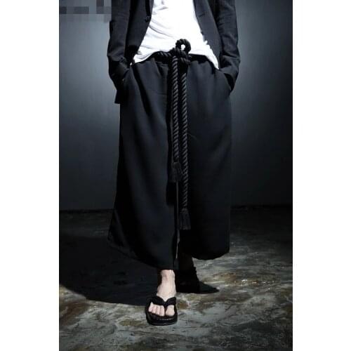 Korean version of young mens new pure-color loose-fitting fashion wide leg culottes casual pants nine-minute pants nightclub