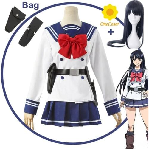 Honjo Yuri Cosplay Costume Anime High-Rise Invasion Dark Blue Wig Sailor JK Uniform Bag Skirt Suit Party Role Play Girls Women