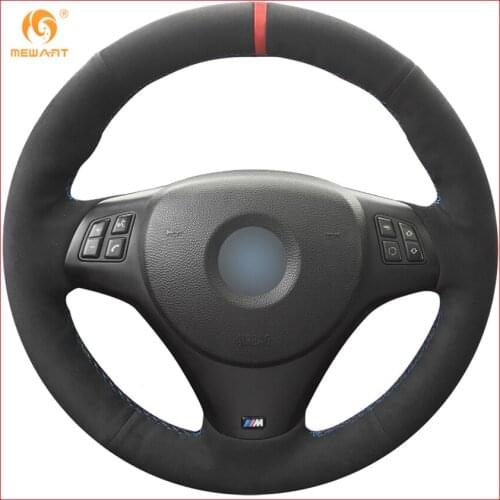 MEWANT Black Suede Car Steering Wheel Cover for BMW M3 2008 2009 2010 2011 2012 2013 BMW 1 Series M 2011 Interior Accessories