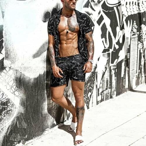 Sweatpants and Sweatsuit Set Mens Hawaiian Beach Suit Printed Shorts Shirt Two Piece Set 2021 Summer Men Short Sets