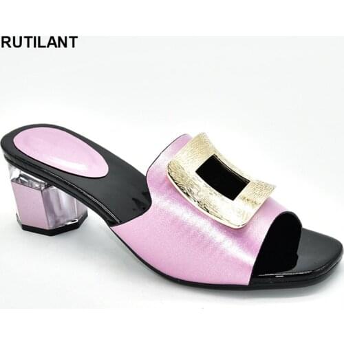 Latest Design Comfortable PU Shoes with Shining Diamond Lady Slippers Party Pumps Italian High Heels Autumn Slipper for Wedding