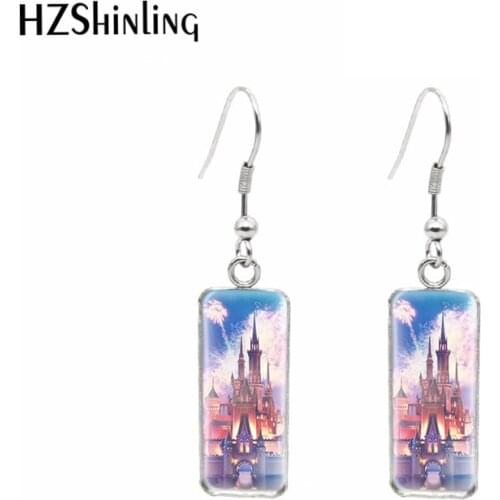 2021 New Fashion Disney Castle Firework Paintings Paintings Rectangular Hook Dangle Drop Earrings Fashion Jewelry