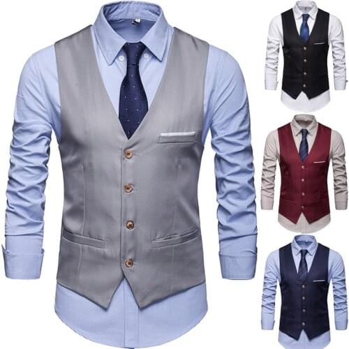 New Dress Vests Men Slim Fits Mens Suit Vest Male Waistcoat Gilet Homme Casual Sleeveless Formal Business Vest Jacket Plus Size