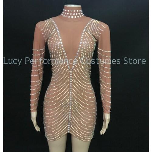 New Rhinestone sexy elastic dress party dance fashion stage show fashion show sexy performance clothes