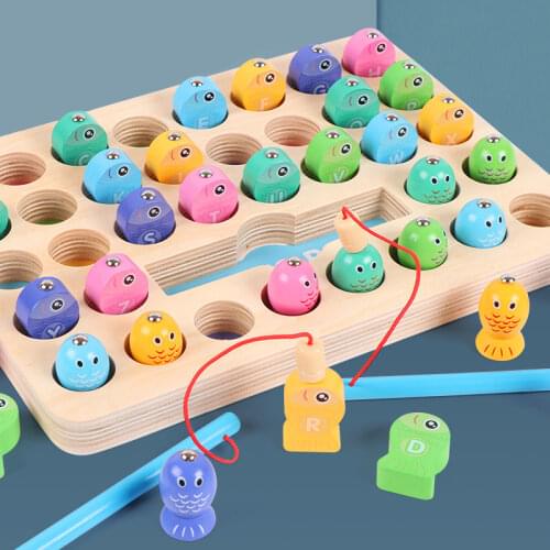 New Kids Wooden Early Educational Montessori Toys Digit Alphabet Magnetic Fishing Game Puzzle Toys Gifts for Children