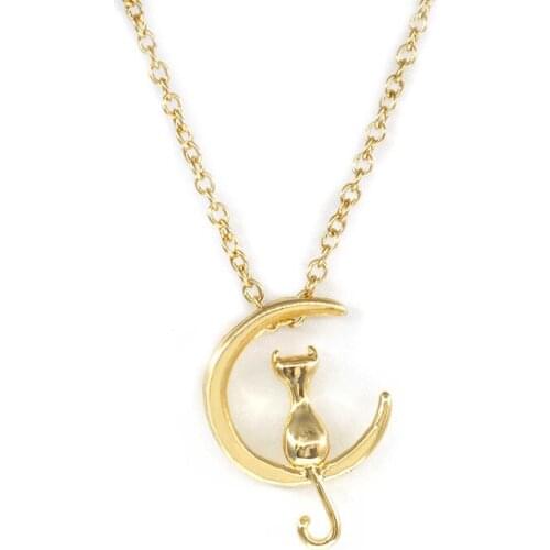 Occidental hot style lovely moon cat necklace female moon cat pendant necklace clavicle chain female simple temperament