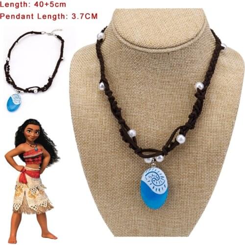 Polynesian Ocean Princess Moana Rope Chain Necklace Blue Stone Necklace Pendant Girl Women Jewelry Sets Birthday Party Kids Gift